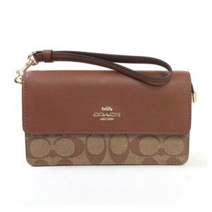 COACH Signature Canvas Foldover Wristlet Khaki NWT